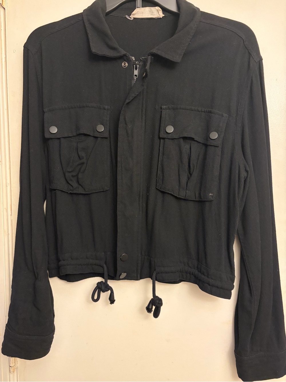 Black Women's Drawstring Utility Jacket